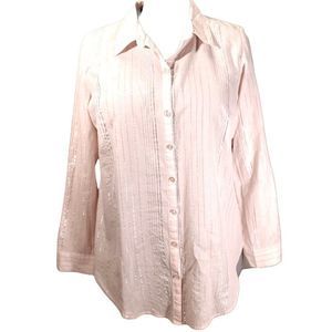 NEW Eye Catching Pale Pink Blouse w/ Silver Pinstripes